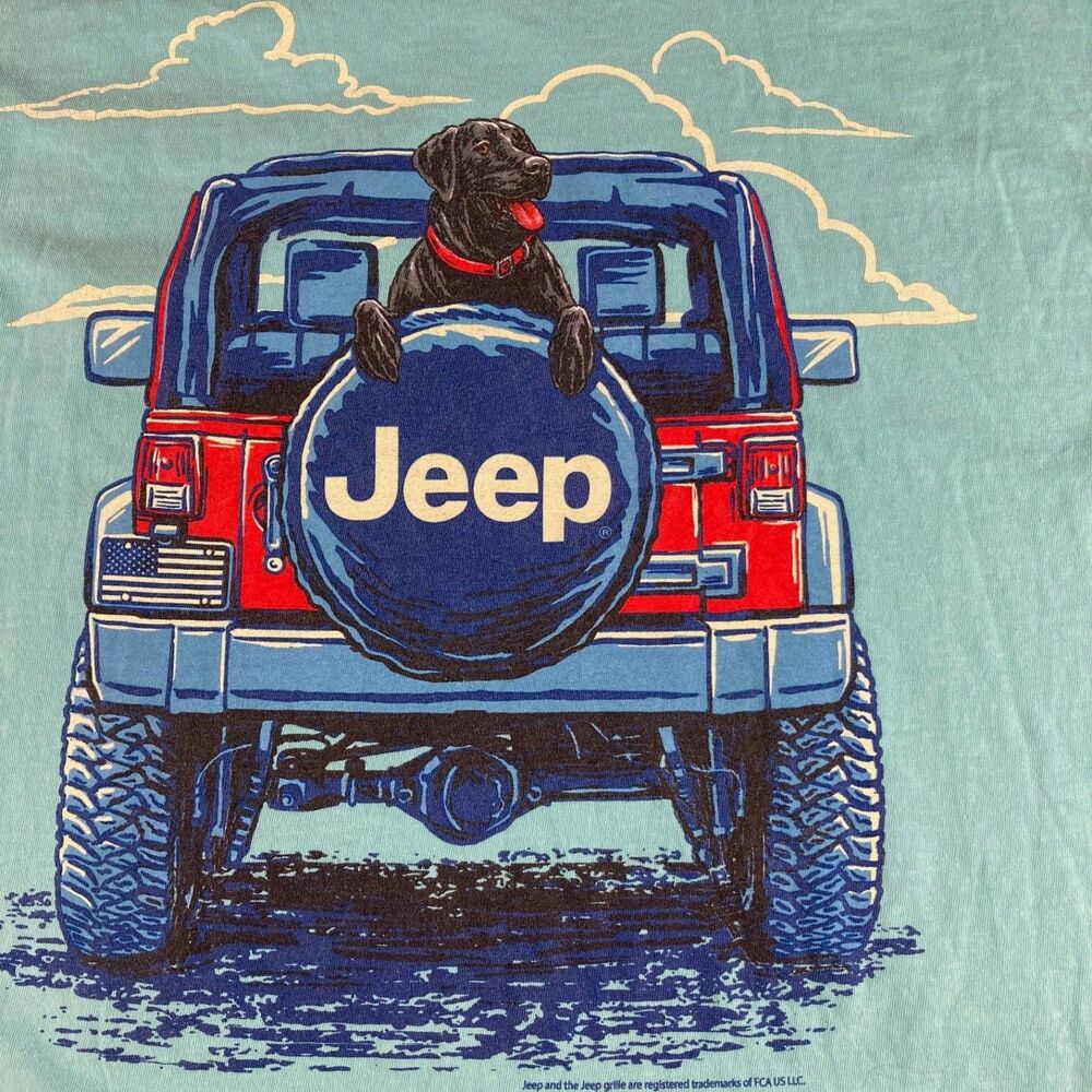 Jeep T Shirt Mens Large Comfort Colors Blue Dog Wrangler Graphic Tee